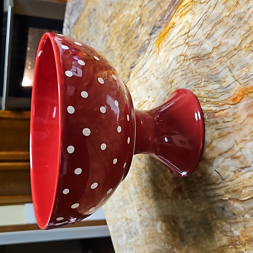 Red & White Polka-dot Large Pedestal Bowl